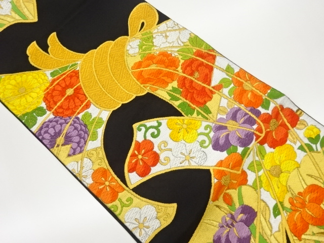 束ね熨斗に花々模様織出し袋帯